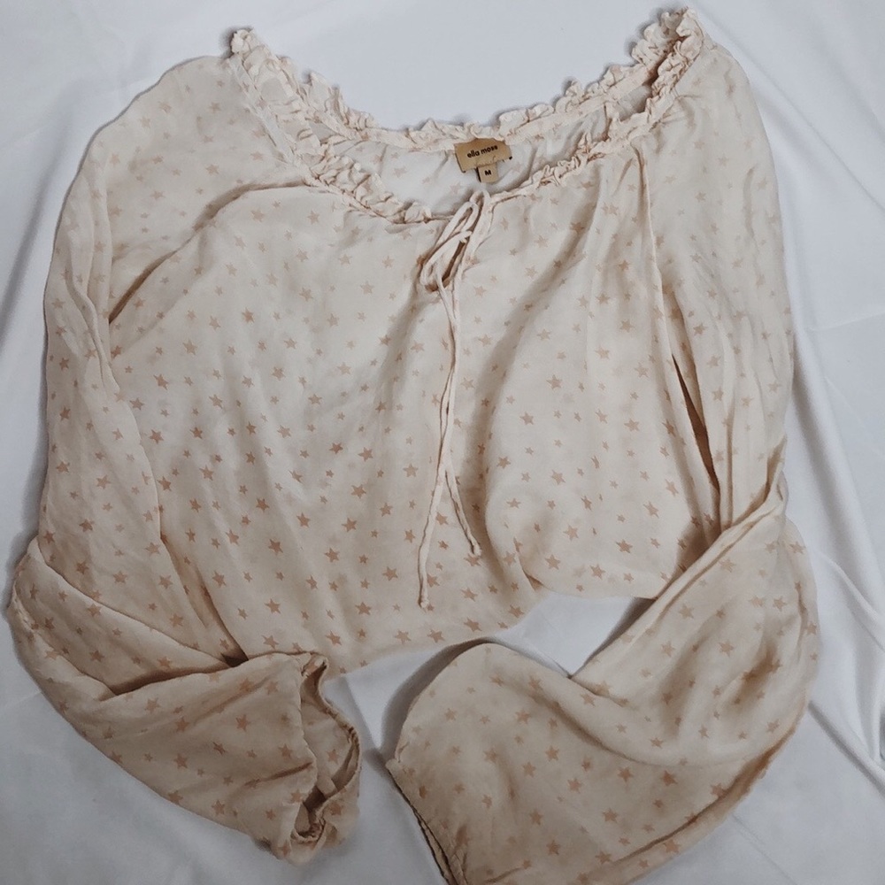 Retro Lacey Cream Work Blouse with Stars